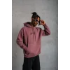 Erkek Kordon İpli Baskılı Kapüşonlu Sweatshirt - Gül Kurusu