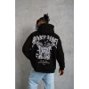 Erkek Kordon İpli Baskılı Kapüşonlu Sweatshirt - Siyah