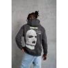 Erkek Kordonlu Maske Baskılı Kapşonlu Sweat - Gri