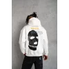 Erkek Kordonlu Maske Baskılı Kapüşonlu Sweat - Beyaz