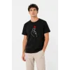 Erkek Kore Parmak Kalp Aşk Temalı Minimal Baskılı Tişört Yazlık Kısa Kol T-Shirt - Siyah