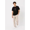 Erkek Kore Parmak Kalp Aşk Temalı Minimal Baskılı Tişört Yazlık Kısa Kol T-Shirt - Siyah