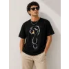 Erkek Kuğu Figürlü Soru İşareti Baskılı Tişört Kısa Kol T-Shirt - Siyah