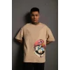 Erkek Mario Baskılı Oversize T-Shirt - Bej