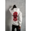 Erkek Maske Baskılı Kapüşonlu Sweat - Beyaz