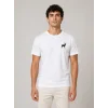 Erkek Minimal Geyik Logolu Tişört Bisiklet Yaka Kısa Kol Yazlık T-Shirt - Beyaz