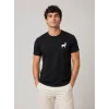 Erkek Minimal Geyik Logolu Tişört Bisiklet Yaka Kısa Kol Yazlık T-Shirt - Siyah