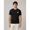 Erkek Minimal Geyik Logolu Tişört Bisiklet Yaka Kısa Kol Yazlık T-Shirt - Siyah