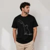 Erkek Minimal Kedi Çizim Baskılı Tişört Kısa Kol Yazlık T-Shirt - Siyah