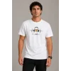 Erkek Müzik Temalı Baskılı Tişört Bisiklet Yaka Kısa Kol T-Shirt - Beyaz