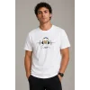 Erkek Müzik Temalı Baskılı Tişört Bisiklet Yaka Kısa Kol T-Shirt - Beyaz