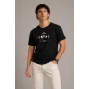 Erkek Müzik Temalı Baskılı Tişört Bisiklet Yaka Kısa Kol T-Shirt - Siyah