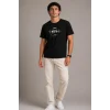 Erkek Müzik Temalı Baskılı Tişört Bisiklet Yaka Kısa Kol T-Shirt - Siyah