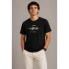 Erkek Müzik Temalı Baskılı Tişört Bisiklet Yaka Kısa Kol T-Shirt - Siyah
