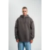 Erkek Nakış İşlemeli Kapşonlu Antrasit Sweatshirt Üç İplik Double Oversize- Füme