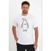 Erkek Nihilist Penguen Özel Tasarım Oversize Bisiklet Yaka Tişört - Beyaz