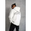 Erkek Nihilist Penguen Özel Tasarım Oversize Kapüşonlu Sweatshirt - Beyaz