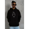 Erkek Nihilist Penguen Özel Tasarım Oversize Kapüşonlu Sweatshirt - Siyah
