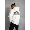 Erkek Nihilist Penguen Temalı Oversize Kapüşonlu Sweatshirt - Beyaz