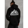 Erkek Nihilist Penguen Temalı Oversize Kapüşonlu Sweatshirt - Siyah