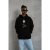 Erkek Nihilist Penguen Temalı Oversize Kapüşonlu Sweatshirt - Siyah