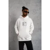 Erkek Ön Arka Baskılı Kapşonlu Sweat - Beyaz
