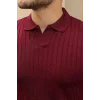 Erkek Örgü Desen Yakalı Kısa Kollu Triko Tişört