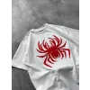 Erkek Örümcek Baskılı Tişört Kısa Kollu Bisiklet Yaka T-Shirt - Beyaz