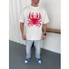 Erkek Örümcek Baskılı Tişört Kısa Kollu Bisiklet Yaka T-Shirt - Beyaz