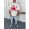 Erkek Örümcek Baskılı Tişört Kısa Kollu Bisiklet Yaka T-Shirt - Beyaz