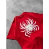 Erkek Örümcek Baskılı Tişört Kısa Kollu Bisiklet Yaka T-Shirt - Kırmızı