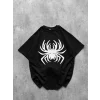Erkek Örümcek Baskılı Tişört Kısa Kollu Bisiklet Yaka T-Shirt - Siyah
