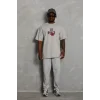 ERKEK Oversize Baskılı Bisiklet Yaka T-Shirt - Gri