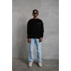 Erkek Oversize Sweatshirt – Siyah Renk  Ön Ve Sırt Baskılı, Üç İplik İçi Pamuklu Kumaş, Rahat Kalıp, Ribanalı Kışlık Sweat  Winagain Polizei Serisi - Siyah