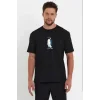 Erkek Oversize Tişört - Sırt Baskılı Survivor Penguin Temalı, Felsefi Yazılı Bisiklet Yaka Tişört - Siyah