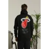 Erkek Oversize Üç İplik Kapüşonlu Sweatshirt –Sırt Ve Ön Baskılı, Kanguru Cepli, Rahat Kalıp Maskot Desenli Model - Siyah