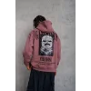 Erkek Paradise Baskılı Kapüşonlu Sweat - Gül Kurusu