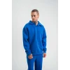 Erkek Patlı Yaka Üç İplik Pamuklu Sweatshirt Double Oversize Rahat Kalıp Günlük Kullanım - Mavi