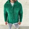 Erkek Pelüş Polar Hırka Gömlek – Yakalı, İlik Düğmeli, Göğüs Cepli, Yumuşak Dokulu Kışlık Regular Fit Rahat Günlük Model - Çimen Yeşili