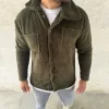 Erkek Pelüş Polar Hırka Gömlek – Yakalı, İlik Düğmeli, Göğüs Cepli, Yumuşak Dokulu Kışlık Regular Fit Rahat Günlük Model - Haki