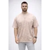Erkek Premium Tişört OSY Yumuşak Dokulu Yıkamalı Oversize T-Shirt - Bej