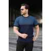 Erkek Renk Bloklu Bisiklet Yaka Kısa Kollu Triko Tişört