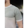 Erkek Renk Bloklu Bisiklet Yaka Kısa Kollu Triko Tişört