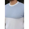 Erkek Renk Bloklu Bisiklet Yaka Kısa Kollu Triko Tişört