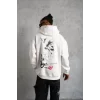 Erkek Şapkalı Güvercin Baskılı Kapşonlu Sweat - Beyaz