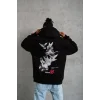 Erkek Şapkalı Güvercin Baskılı Kapşonlu Sweat - Siyah