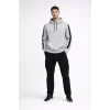 Erkek Şeritli Kapüşonlu Sweatshirt Oversize 3 Iplik Pamuklu - Beyaz