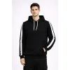 Erkek Şeritli Kapüşonlu Sweatshirt Oversize 3 Iplik Pamuklu - Siyah