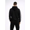 Erkek Şeritli Kapüşonlu Sweatshirt Oversize 3 Iplik Pamuklu - Siyah