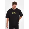 Erkek Sırt Baskılı Bisiklet Yaka Oversize T-shirt - Siyah